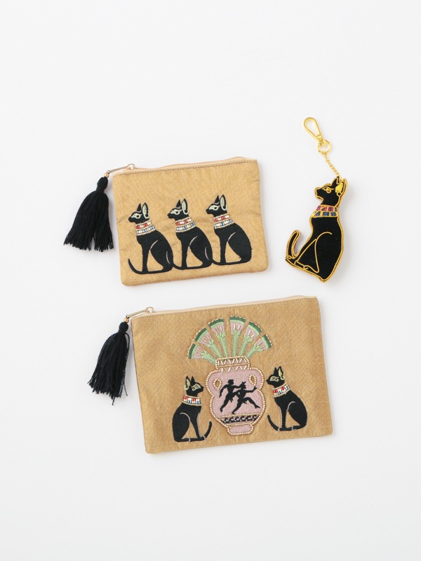 バステト・アヌビス刺繍ポーチL 18×13cm （2カラー）M42-2403