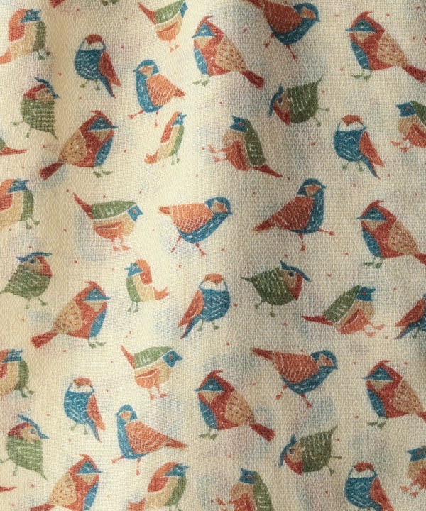 ウールコットン 小鳥プリントミニショール B25W049