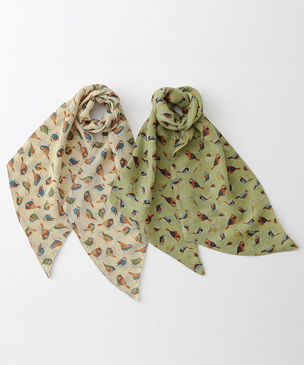 ウールコットン 小鳥プリントミニショール B25W049