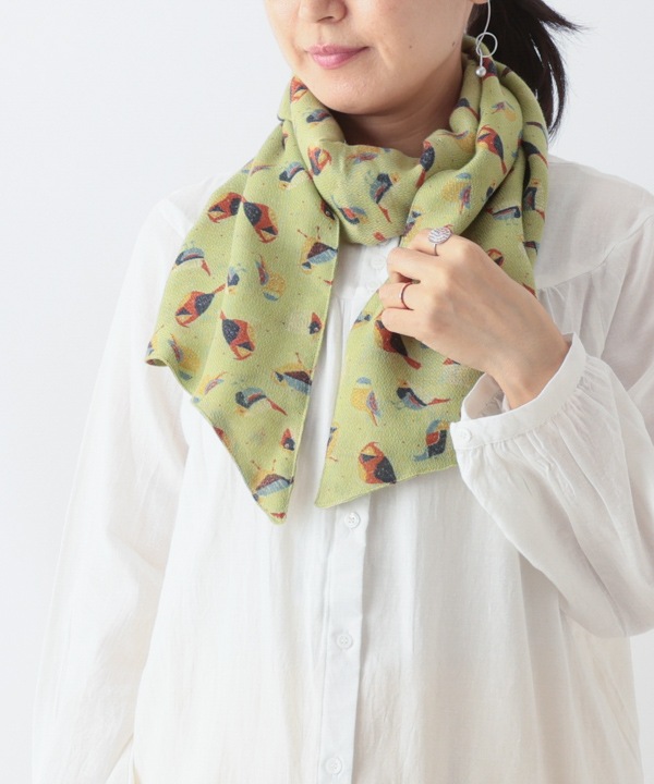 ウールコットン 小鳥プリントミニショール B25W049