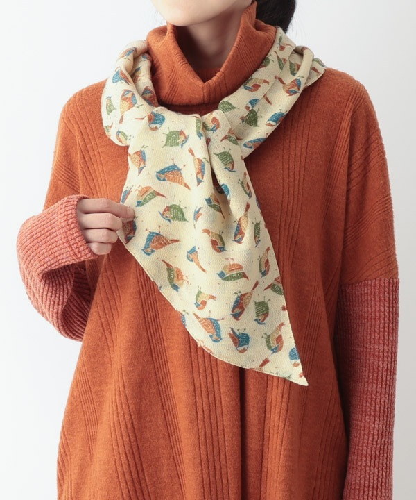 ウールコットン 小鳥プリントミニショール B25W049