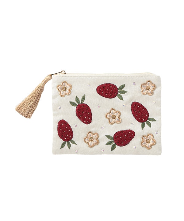 フルーツ刺繍（イチゴ・レモン）ポーチS M42-2704 【2月上旬頃入荷予定】