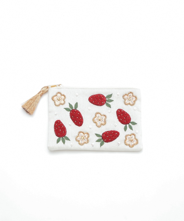 フルーツ刺繍（イチゴ・レモン）ポーチS M42-2704 【2月上旬頃入荷予定】