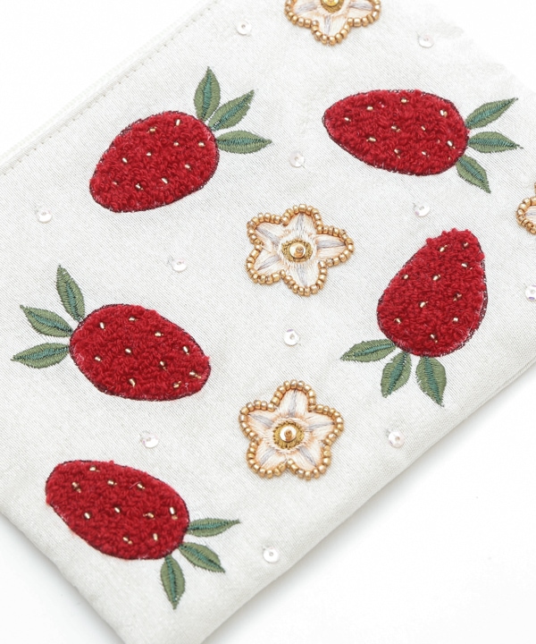 フルーツ刺繍（イチゴ・レモン）ポーチL M42-2705 | 服飾雑貨,ポーチ類