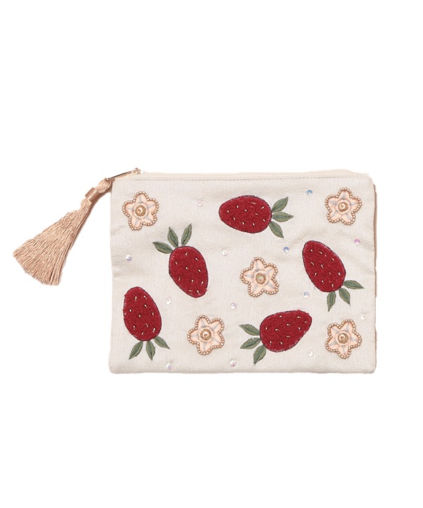 フルーツ刺繍（イチゴ・レモン）ポーチL M42-2705 | 服飾雑貨,ポーチ類