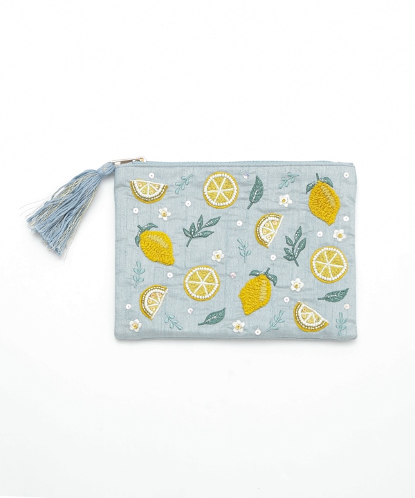 フルーツ刺繍（イチゴ・レモン）ポーチL M42-2705