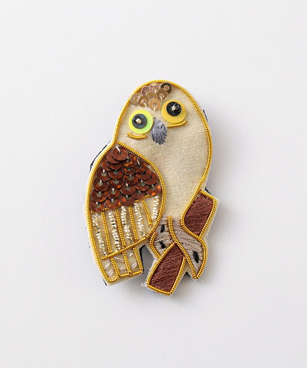 ザリ刺繍ブローチ フクロウ M21-2859
