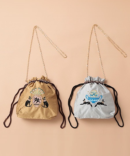 バステト・アヌビス刺繍ポーチショルダーバッグ 21×24×マチ6cm (2カラー)M42-2404