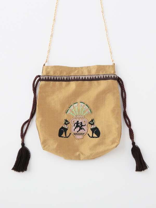 バステト・アヌビス刺繍ポーチショルダーバッグ 21×24×マチ6cm (2カラー)M42-2404