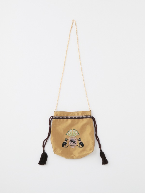 バステト・アヌビス刺繍ポーチショルダーバッグ 21×24×マチ6cm (2カラー)M42-2404
