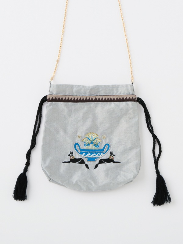 バステト・アヌビス刺繍ポーチショルダーバッグ 21×24×マチ6cm (2カラー)M42-2404