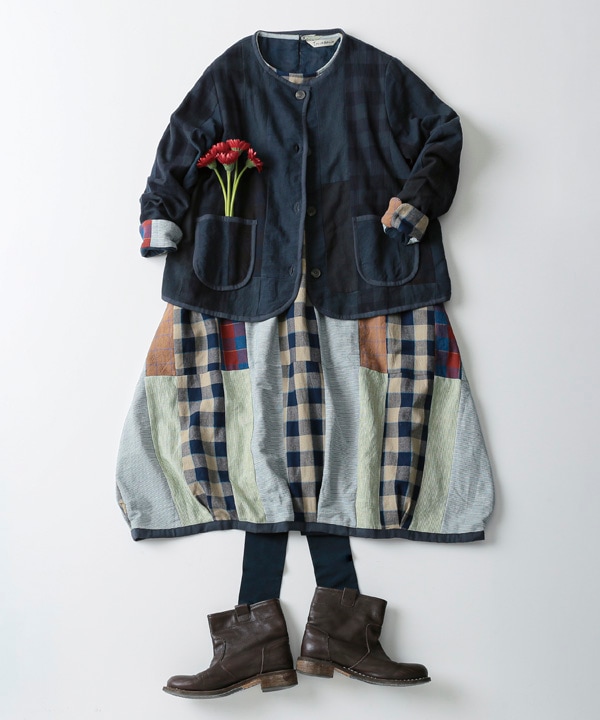 カディ・パッチワークコクーンワンピース 25W438