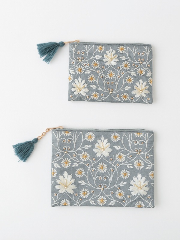 ビーズ刺繍ポーチS 15×10cm （2カラー）M42-2228