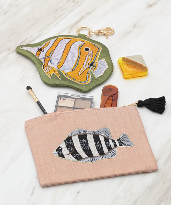 フィッシュ刺繍 キーポーチ バッグチャーム M42-2708