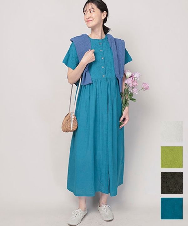 様々なボタニカル刺繍コットン2wayワンピース 26S032【3月頃入荷予定】