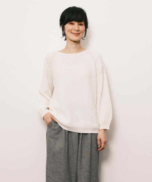 変わり編みポコポコ・ホールガーメント ニットパフ袖・プルオーバー 日本製 25W443