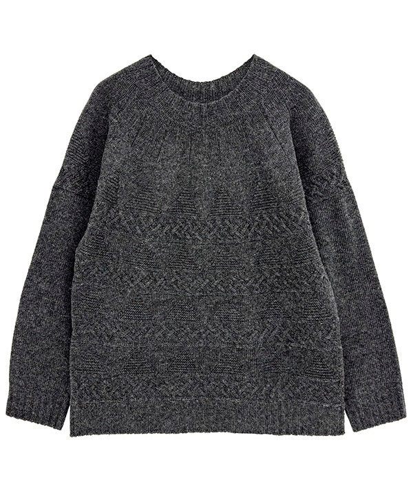 変わり編みポコポコ・ホールガーメント ニット求心アラン柄・プルオーバー 日本製 25W444