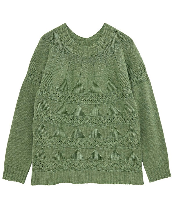 変わり編みポコポコ・ホールガーメント ニット求心アラン柄・プルオーバー 日本製 25W444