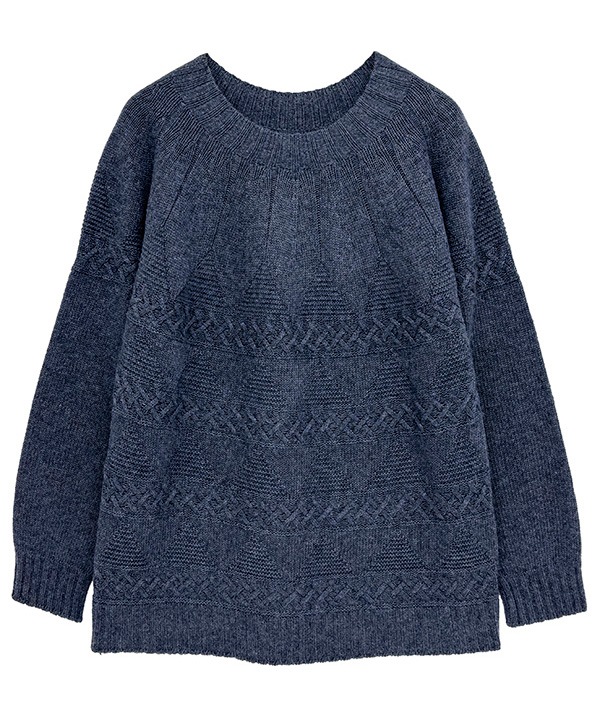 変わり編みポコポコ・ホールガーメント ニット求心アラン柄・プルオーバー 日本製 25W444