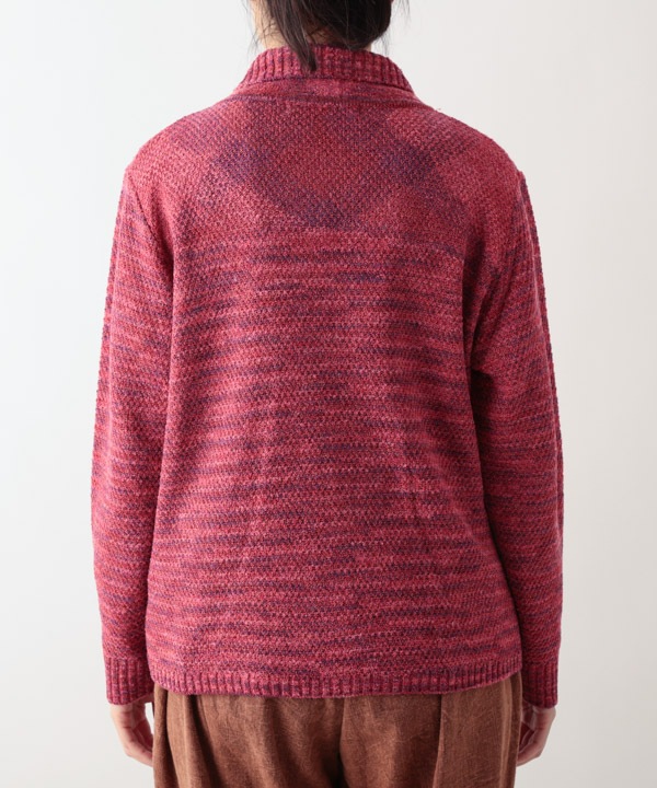 絣MIXへちま衿カーディガン 日本製 25W445