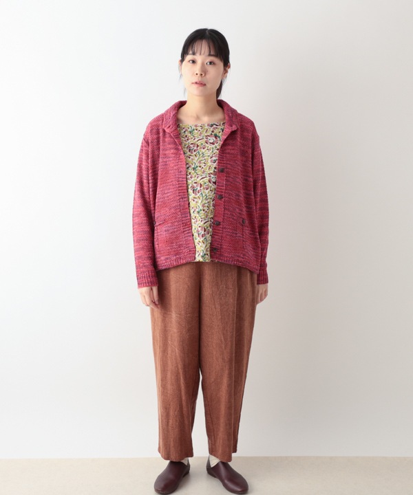 絣MIXへちま衿カーディガン 日本製 25W445