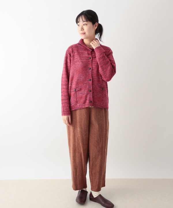 絣MIXへちま衿カーディガン 日本製 25W445