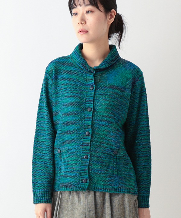絣MIXへちま衿カーディガン 日本製 25W445