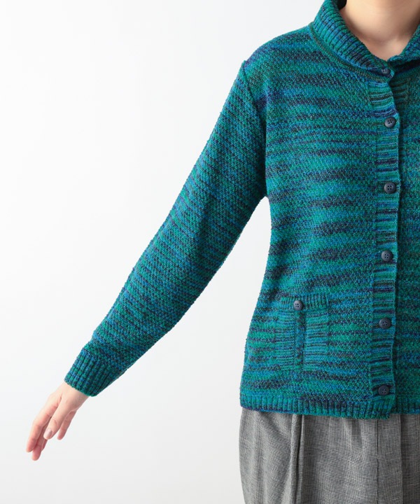 絣MIXへちま衿カーディガン 日本製 25W445