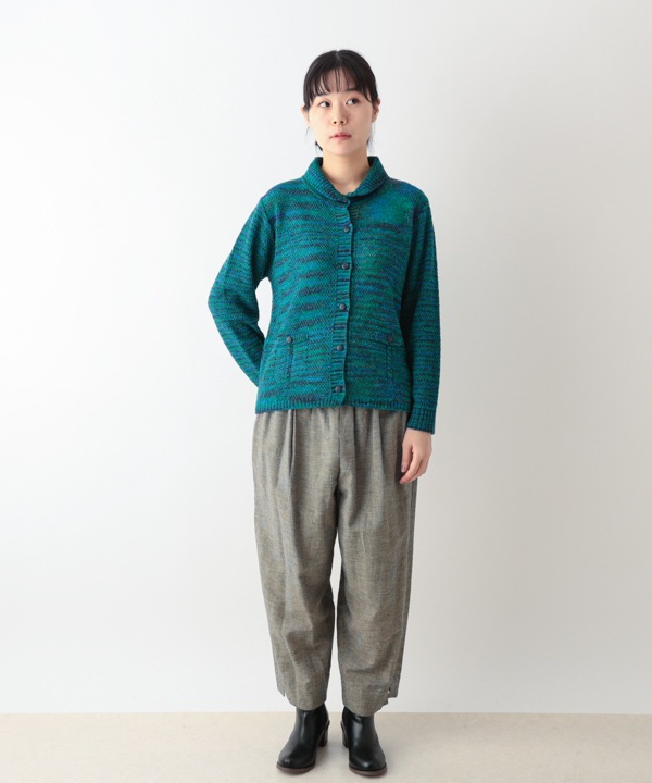 絣MIXへちま衿カーディガン 日本製 25W445