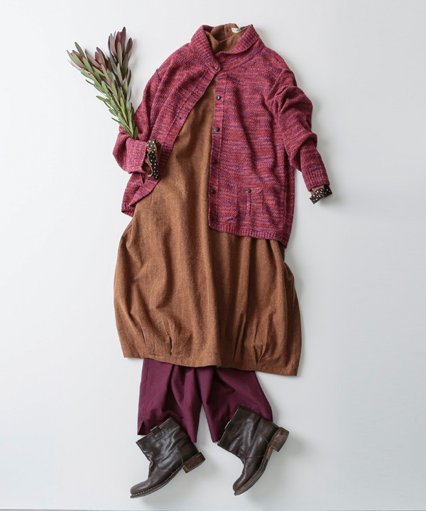 絣MIXへちま衿カーディガン 日本製 25W445