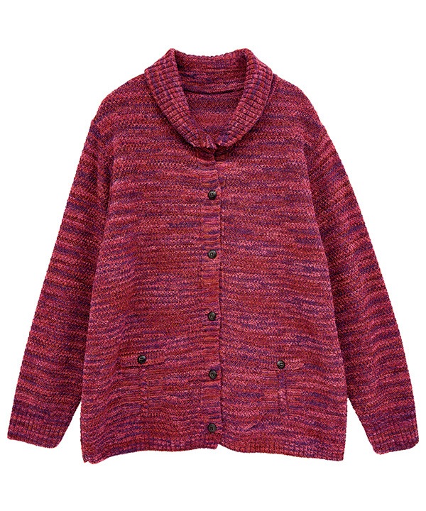 絣MIXへちま衿カーディガン 日本製 25W445