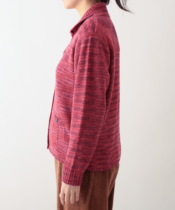 絣MIXへちま衿カーディガン 日本製 25W445