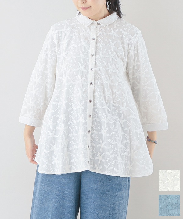 春のお花たち集う刺繍ロングシャツ 25S411