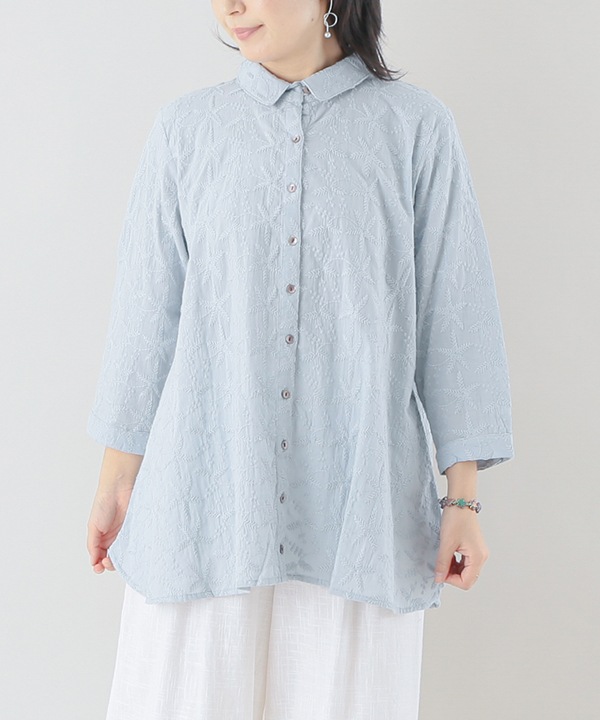 春のお花たち集う刺繍ロングシャツ 25S411