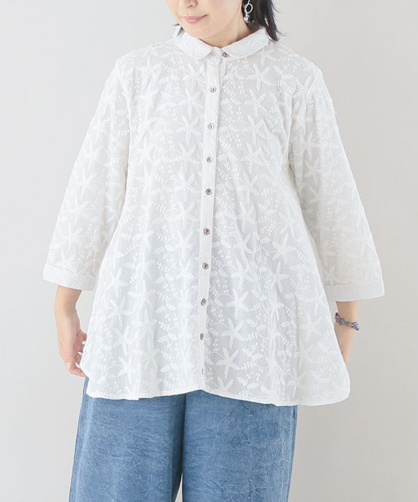 春のお花たち集う刺繍ロングシャツ 25S411