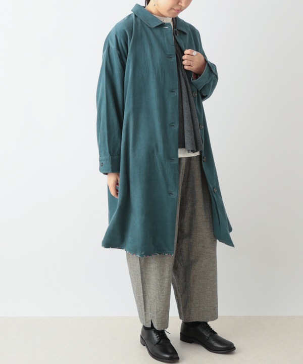 コーデュロイとお花ブロックプリントラフコート 25W448