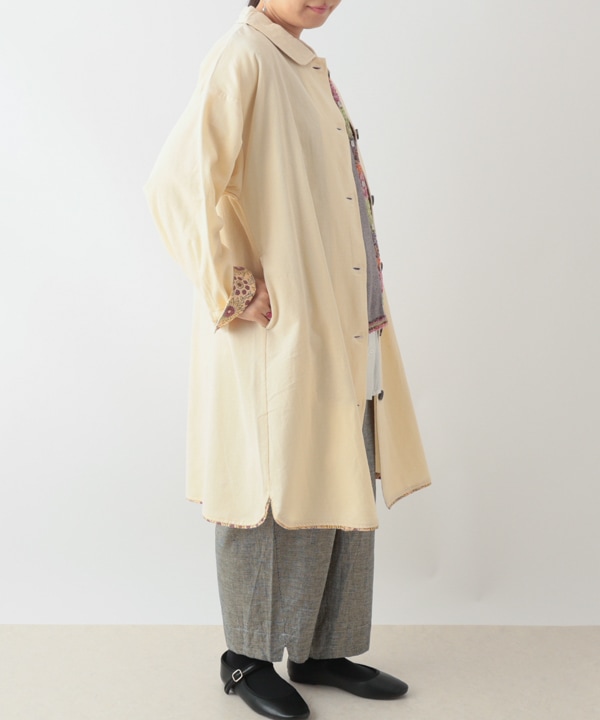 コーデュロイとお花ブロックプリントラフコート 25W448