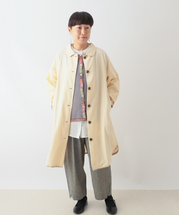 コーデュロイとお花ブロックプリントラフコート 25W448