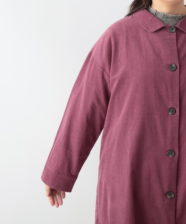 コーデュロイとお花ブロックプリントラフコート 25W448