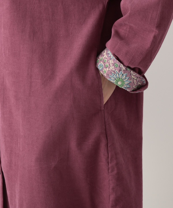 コーデュロイとお花ブロックプリントラフコート 25W448