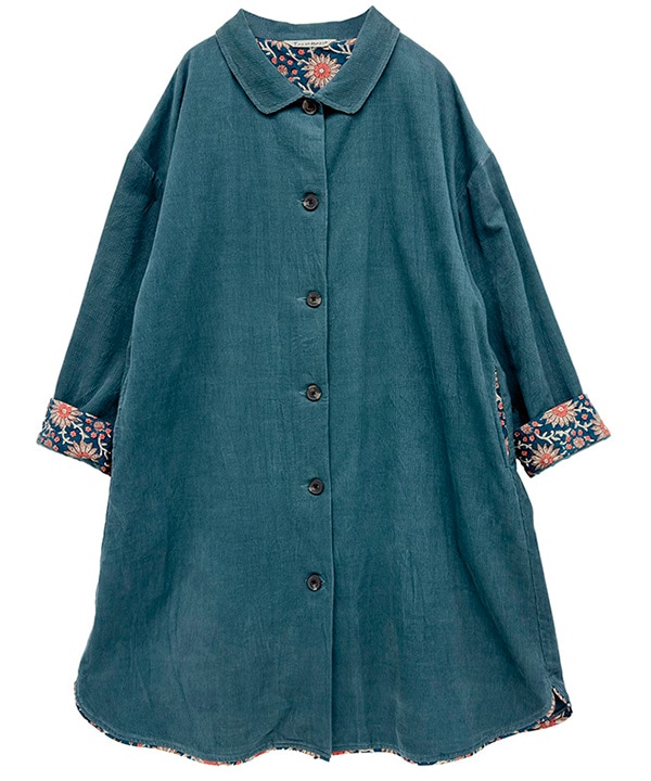 コーデュロイとお花ブロックプリントラフコート 25W448