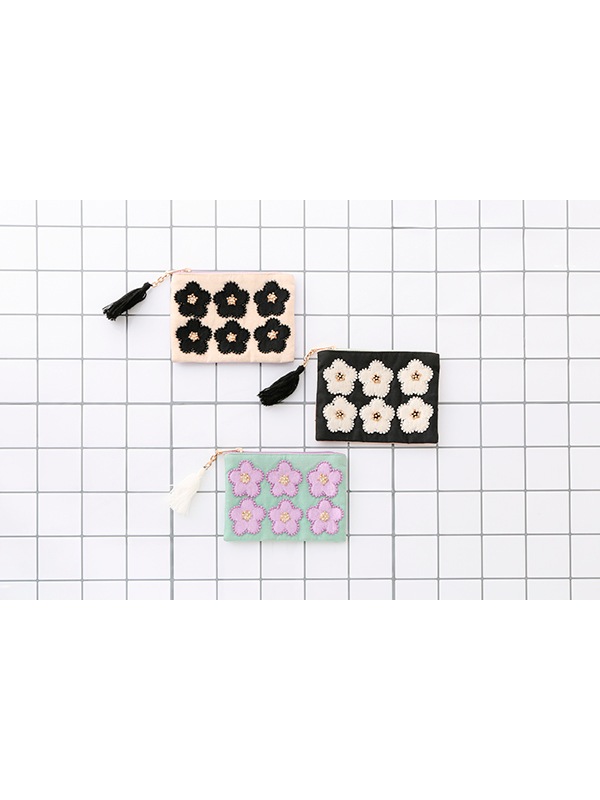 フラワービーズ刺繍ポーチ 14×10cm （3カラー）M42-2232 | 服飾