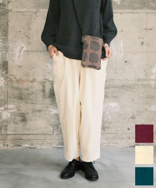 コーデュロイとお花ブロックプリントラフパンツ 25W449