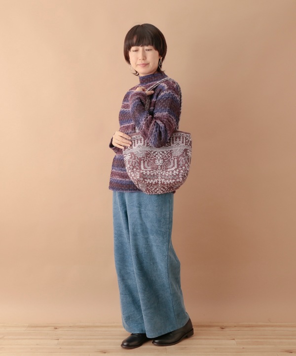 ラグ柄 コットン素材 トートバッグ（2カラー）H24W034