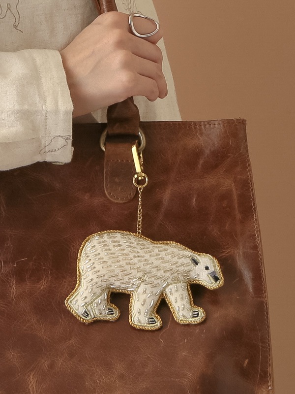 ザリ刺繍シロクマ バッグチャーム（キーホルダー） M21-0942 