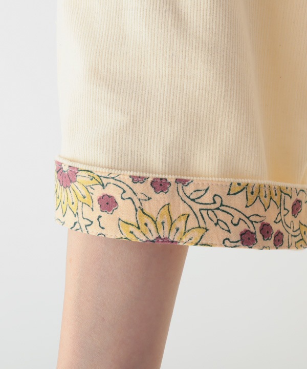 コーデュロイとお花ブロックプリントオフボトルネック・ワンピース 25W450