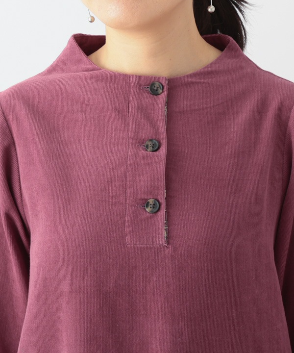 コーデュロイとお花ブロックプリントオフボトルネック・ワンピース 25W450