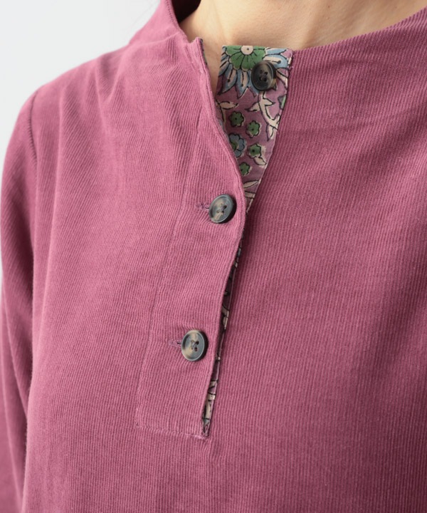 コーデュロイとお花ブロックプリントオフボトルネック・ワンピース 25W450