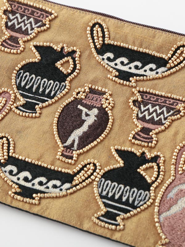 ギリシャ壺刺繍ポーチ 18×13cm (2カラー)M42-2406