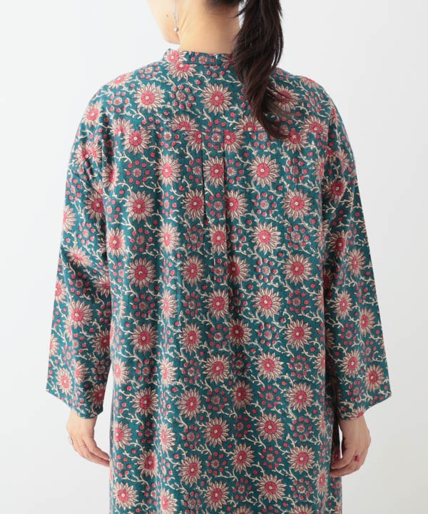 コーデュロイとお花ブロックプリント起毛コットンプリントワンピース 25W451